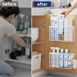 Set 2 Coșuri Organizatoare Suspendate pentru Ușa Dulapului Typec Home, Montare Fără Găurire cu Adeziv Puternic, alb - Img 5