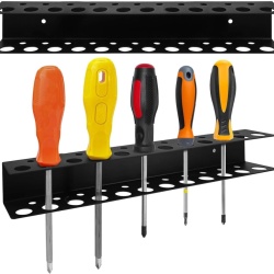 Set 2 Suporturi Metalice de Perete pentru Scule și Unelte Klanata, 23 Orificii de Organizare, Construcție din Oțel Rezistent, Accesorii de Montaj Incluse, 33 x 6 x 5 cm - Img 5