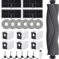 Set 24 Piese Accesorii și Consumabile pentru Dreame L10s Ultra Gen 2, L10s Pro Ultra Heat, X30 Ultra și Mova E30 Ultra, Perie Centrală din Cauciuc, 6 Pungi de Praf, 6 Lavete Mop Microfibră, 6 Perii Laterale, 4 Filtre HEPA Lavabile și Perie de Curățare