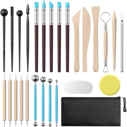 Set 27 unelte pentru modelaj și sculptură lut cu uscare la aer și pastă polimerică, kit complet accesorii pentru olărit, ceramică și proiecte DIY handmade