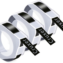 Set 3 Benzi Reliefare A0898130 Compatibile Dymo Omega 3D, 9 mm x 3 m, Text Alb pe Fond Negru, Benzi Vinil Embossing pentru Aparate de Etichetat Dymo Junior