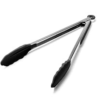 Set 3 clesti de bucatarie din inox cu varfuri din silicon termorezistent, mecanism de blocare, pentru gatit, servire si gratar / BBQ, Negru - Img 2