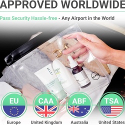 Set 3 Portfarduri Transparente pentru Cosmetice Ogato, Aprobate TSA și UE pentru Bagaj de Cabină (1L), Pungi Etanșe Anti-Scurgere din PEVA Reciclabil cu Fermoar Impermeabil, Organizator Călătorie Avion - Img 6