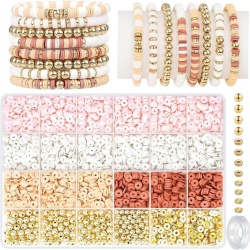 Set 3000+ Mărgele din Lut Polimeric Roz pentru Brățări și Bijuterii DIY, Kit Complet cu Mărgele Aurii și Sfoară Elastică, Ideal pentru Cadouri și Artă Craft
