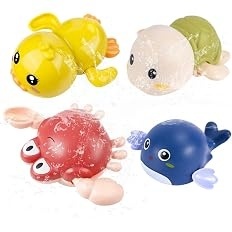 Set 4 jucarii mecanice de baie cu cheita, figurine plutitoare pentru cada, jucarii senzoriale bebelusi si copii mici, fete si baieti, varsta 0-5 ani