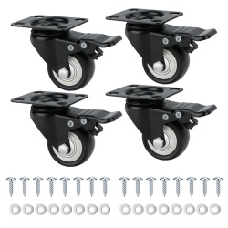 Set 4 Roți Pivotante Heavy-Duty 50 mm cu Frână Dublă și Placă de Montaj, Capacitate 240 kg, Rulmenți Dubli, Roți din PVC Rezistent cu Șuruburi incluse, pentru Mobilier, Cărucioare și Bancuri de Lucru