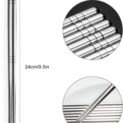 Set 5 Perechi Bețișoare Metalice Tiokin, Oțel Inoxidabil 304, Lungime 24 cm, Design Pătrat Anti-Alunecare, Reutilizabile și Lavabile - Img 6