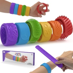 Set 6 Brățări Senzoriale Fidget din Silicon, Antistres, Texturi Diferite, Multicolore, pentru Copii și Adulți