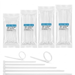 Set 700 bucati coliere autoblocante / bride plastic (soricei cablu), Nylon 66, 4 dimensiuni (100mm, 200mm, 250mm, 300mm), Alb / Transparent