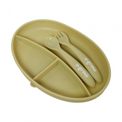 Set farfurie si lingurita silicon, olive - Img 2