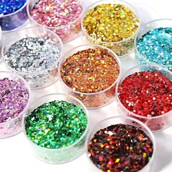 Set sclipici holografic hexagonal 1 mm, 12 culori asortate, paiete cu efect laser pentru rășină epoxidică, manichiură/nail art, machiaj corporal și decorațiuni DIY - Img 2