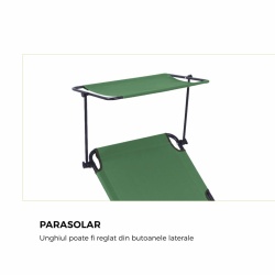 Sezlong pliabil Heinner cu parasolar, dimensiuni 186X55X24 cm, verde - Img 4