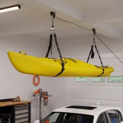 Sistem de Ridicare și Depozitare pe Tavan Rad Sportz Kayak Hoist, Suport Tip Scripete pentru Caiac, Canoe, Scări și Cutii Portbagaj, Capacitate 57 kg (125 lbs), Mecanism de Blocare Automată, pentru Garaj și Înălțimi până la 3.65 m - Img 4