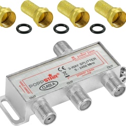 Splitter Satelit Poppstar cu 3 Căi, Compatibil Analog / Digital / BK / Unicable / HD / 4K, Include 4 Conectori F, Frecvență 5-2450 MHz, Ecranare 100dB