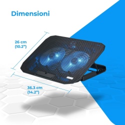 Stand / Cooler pentru Laptop NK cu 2 Ventilatoare Silențioase LED (12 - 17 Inch), 5 Nivele de Înălțime Ajustabile, 2 Porturi USB și Funcție de Răcire Rapidă, Negru - Img 6
