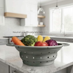 Strecurătoare Pliabilă din Silicon Alimentar Typec Home de 1.9L cu Mâner Metalic Ranforsat, Rezistentă Termic , Pliere la 1.5 cm, Scurgere Rapidă, pentru Paste, Fructe, Legume - Img 3