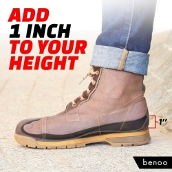 Tălpici Înălțători pentru Bărbați Benoo (+2.5 cm / +1 Inch), Branțuri Invizibile din Gel cu Absorbție a Șocurilor, Mărime Ajustabilă 43-45 (US 10-11.5), Negru - Img 6