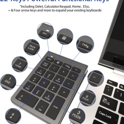 Tastatură Numerică Wireless Bluetooth cu 22 de Taste, Numpad Portabil Slim cu Conexiune Bluetooth 5.0, Taste Silențioase de Tip Foarfecă, Compatibilă Laptop, MacBook, Windows, macOS, Android și iOS - Img 3