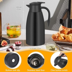 Termos cana termica pentru cafea si ceai, 2 Litri (70 oz), din inox alimentar cu pereti dubli vidati, cana izoterma mentinere cald/rece, capac cu buton de turnare, Argintiu/Negru - Img 3