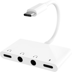 Adaptor 4 in 1 de la USB Type C la 2 x Jack Mama 3,5mm, Type C