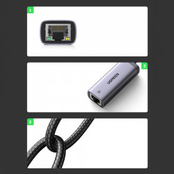 Adaptor retea Ugreen USB Type C 1000 Mbps Gigabit Ethernet gri (CM483 40321) - Img 3