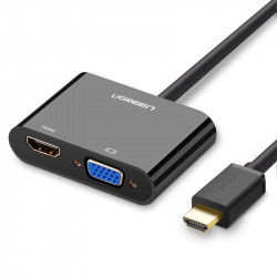 Adaptor Ugreen mini HDMI (male) - VGA (female) / HDMI (female) + mini jack 3,5mm (female) black (CM101)