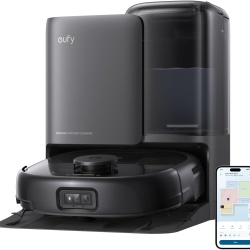 Aspirator robot eufy E25 Omni cu mop, sistem 20,000 Pa, sistem HydroJet, statie All-in-one, Sac de praf de 3L, Rezervor de apa de 2.5L, AI, Control prin aplicatie, Negru