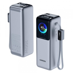 Baterie Externa UGREEN PB728 (75702B), 25000mAh, 200W, QC + PD, 1 x USB-A - 2 x USB-C, Gri