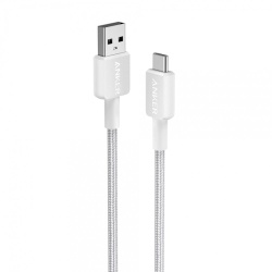 Cablu alimentare si date Anker, USB-A (T) la USB Type-C (T), 0.9m rata transfer 480 Mbps, invelis nylon, braided, alb, "A81H5G21" (timbru verde 0.03 lei) - 0194644138974