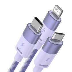 Cablu USB 3 în 1 Seria Baseus StarSpeed, USB-C + Micro + Lightning 3,5A, 1,2 m (Violet) - Img 3