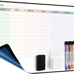 Calendar / Planificator Săptămânal Adeziv pentru Perete Tableau Blanc, Limba Franceză, Dimensiune 42 x 28 cm, cu Accesorii Incluse