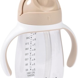 Cană de Învățare cu Pai BÉABA 300 ml din Tritan, 100% Anti-Scurgere, Mânere Detașabile, Fără Scurgeri chiar și Deschisă, De la 8 Luni, Nuanță Clay