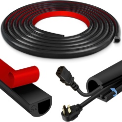 Canal Cablu Autoadeziv Typec din Silicon Flexibil, 3 m x 22 mm x 10 mm, Plintă Protecție și Mascare Cabluri pentru Podea și Perete, Negru