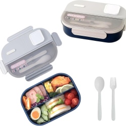 Casetă de Prânz tip Bento cu 3 Compartimente Echehi 1100 ml, Recipient pentru Prepararea Maselor cu Lingură și Furculiță Incluse, Compatibilă cu Cuptorul cu Microunde, pentru Adulți și Copii, Școală și Birou