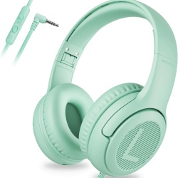 Căști Audio cu Fir pentru Copii awatrue AT2, On-Ear, cu Microfon, Limitare Volum 85/94 dB, Jack 3.5 mm cu Port de Partajare (ShareJack), Negru / Albastru