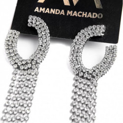 Cercei cu surub din cristale de sticla Amanda Machado, argintii - Img 3