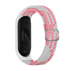 Curea de schimb din material textil pentru Xiaomi Mi Band 6 / 5 / 4 / 3 din stofa impletita alb-roz