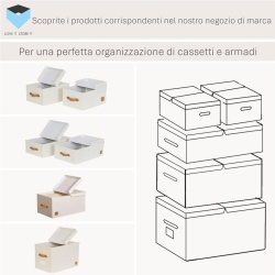 Cutie Depozitare Premium cu Capac XL Bej, Organizator Haine și Lenjerii din Țesătură de In, Mânere din Piele Ecologică, Structură Ranforsată cu Lemn, Fereastră Etichetă, 50 x 33 x 32 cm - Img 2