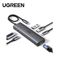 DOCKING Station Ugreen, "CM512" conec PC USB Type-C, USB 3.2 x 2| RJ-45 x 1|HDMI 4Kx1 la 60Hz|USB-C x 1 PD 100W, aluminiu, gri
