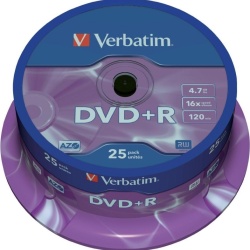 DVD+R VERBATIM 4.7GB, 120min, viteza 16x, 25 buc, Single Layer, spindle, "Matt Silver" "43500"