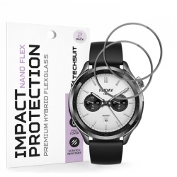 Folie Protectie Techsuit Nano Flex pentru Xiaomi Watch S4, Set 2 bucati, Plastic, Neagra