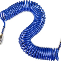 Furtun Spiralat pentru Compresor de Aer Typec Home 10 m, Diametru 1/4", Cuplaj Rapid European, Poliuretan PU Rezistent la Presiune, Albastru - Img 2