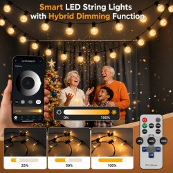 Ghirlanda Luminoasa Decorativa SMART LED IP44 15M, 18+1 becuri LED G40 incluse + Telecomanda,exterior, lumina calda 2700K, potrivita pentru Craciun, Gradina, Terasa, Veranda, Foisor - Img 4
