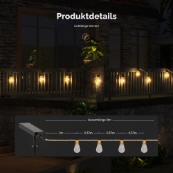 Ghirlandă Luminoasă Solară de Exterior Aisutha (Lungime 6m + 2m, 16 Becuri cu LED-uri, Lumină Alb Cald), Rezistentă la Intemperii IP65, 8 Moduri de Iluminare - Img 5