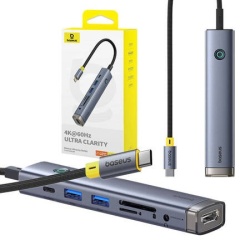 Hub 7w1 Baseus UltraJoy USB-C la HDMI +2xUSB3.0+PD+SD/TF+3.5mm (gri)
