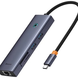 Hub Baseus UltraJoy 7-in-1, USB-C la HDMI4K@60Hz, 2xUSB 3.0, 1xPD, 1xRJ45, 1xSD, 1xTF3.0, 100W, Gri