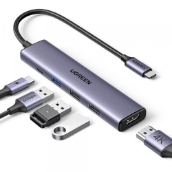 Hub USB-C UGREEN CM478, 1 x USB-A 3.0 - 2 x USB-A - 1 x USB-C - 1 x HDMI, Gri Resigilat