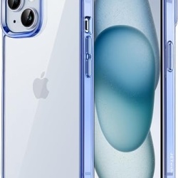Husa de protectie JETech pentru iPhone 15, tehnologie anti-ingalbenire, spate transparent si margini rezistente la socuri, Albastru