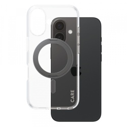 Husa MagSafe pentru Apple iPhone 16, PanzerGlass, Care Feature Kickstand, Transparenta Neagra