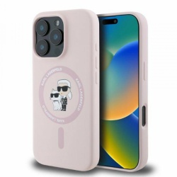 Husa MagSafe pentru Apple iPhone 16 Pro Max, Karl Lagerfeld, Silicone Ring Karl & Choupette, Roz